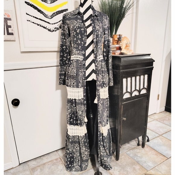 Italian Cotton Madame Urbana Bandana Print Maxi Dress Women's Medium Bohemian - Picture 5 of 12